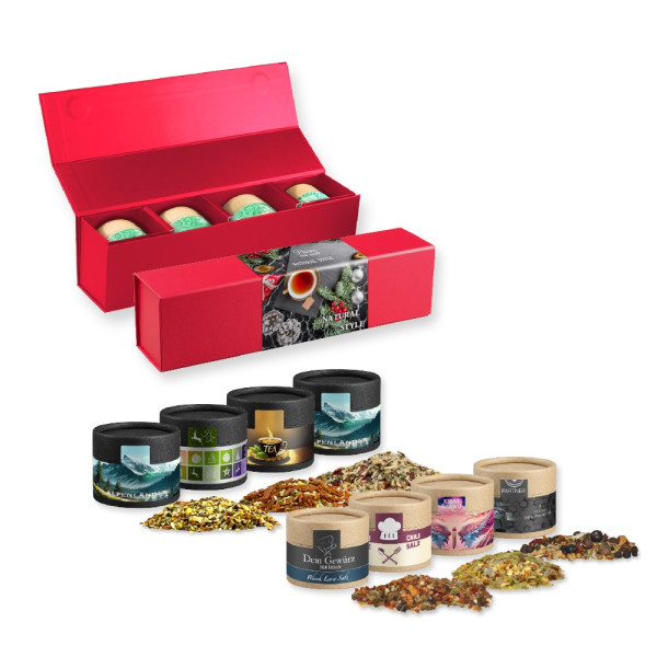 Verschiedene Weihnachts Gewürzmischungen, ca. 80-160g, Geschenk-Set Premium rot mit Magnetverschluss